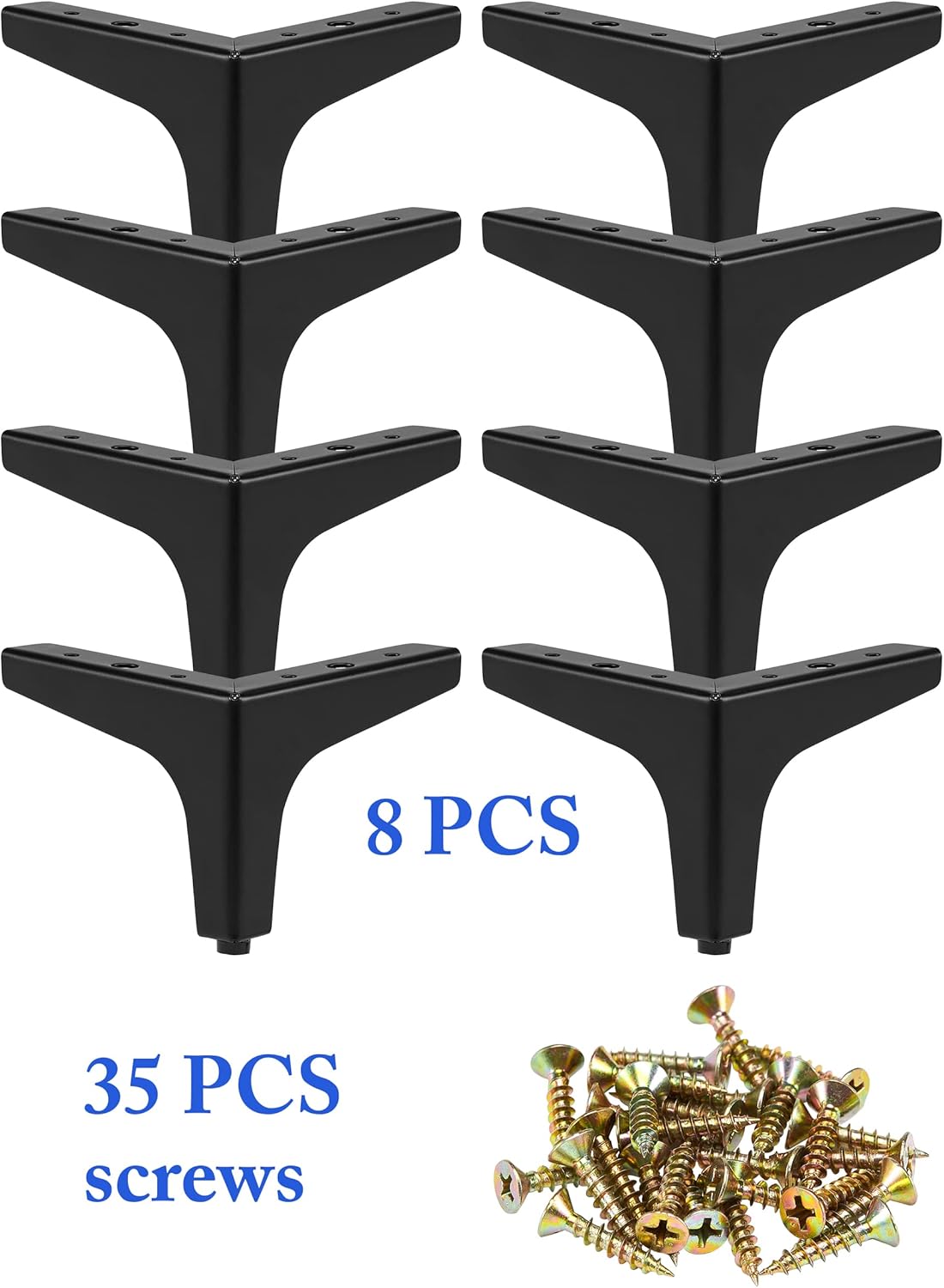 Metal Furniture Legs 4 Inch, Legs for Furniture Set of 8, Triangle Furniture Feet Heavy Duty Couch Legs Replacement Black for Sofa, Dresser, Cabinet