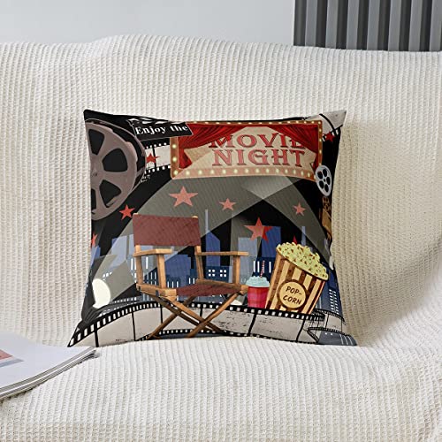 Movie Theater Decor Square Cushion Covers Set of 1 Set 18 x 18-Inch Movie Night Reversible Throw Pillow Covers for Kids Decor Home Theater Pillow Covers Home Decor Set Old Fashion Bedroom