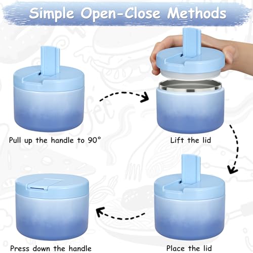 Pawtong12oz Insulated Vacuum Food Jar with Buckle Lid Wide Mouth Soup Thermo for Hot Food Kids Leakproof Stainless Steel Lunch Container- 1Pack (Gradient Pink)