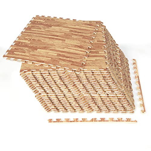 Tangkula 12 Tiles Foam Flooring Mats with Border, 48 SQ FT EVA Interlocking Exercise Foam Mats for Exercise Equipment, Elastic Puzzle Play Mats, 3/8” Thick Non-Slip Workout Floor Mats for Home Gym