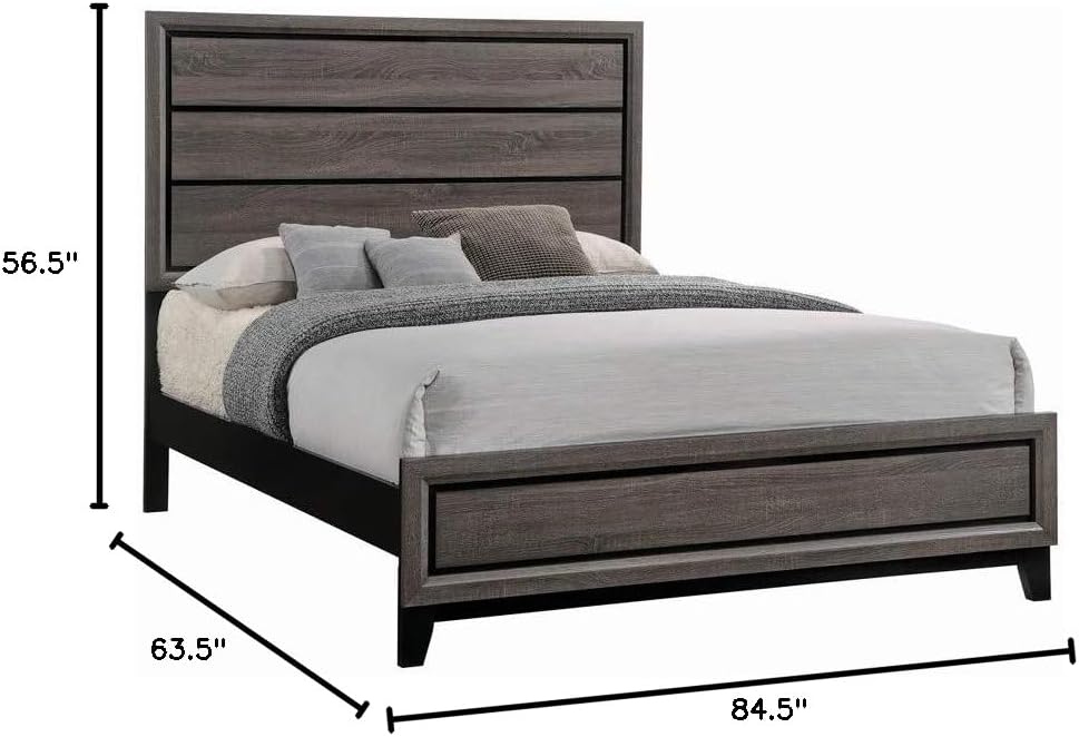Benjara Transitional Queen Bed with Plank Panel Headboard and Low Footboard, Gray