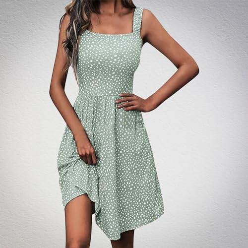 Womens 2024 Summer Boho Dress Square Neck Sundress High Waist A Line Swing Beach Mini Dresses Casual Short Tank Dress