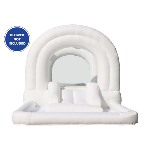 Bounceland Daydreamer Cloud Bounce House w/Ball Pit, Neutral Bouncer with Slide, 11.8 ft L x 6.9 ft W x 5.9 ft H, UL Blower Included, Basketball Hoop, 30 Pastel Plastic Balls, Trendy Bouncer for Kids