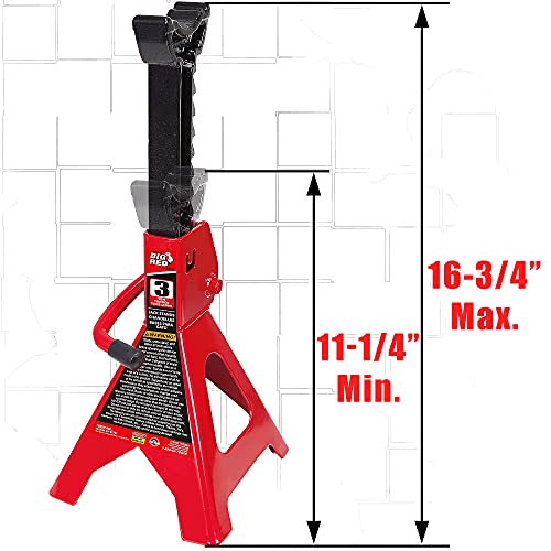 BIG RED T43202 Torin Heavy Duty Steel Jack Stands: 3 Ton (6,000 lb) Capacity Car Lifting Stand,1 Pair (Not Suitable for SUV,Truck)