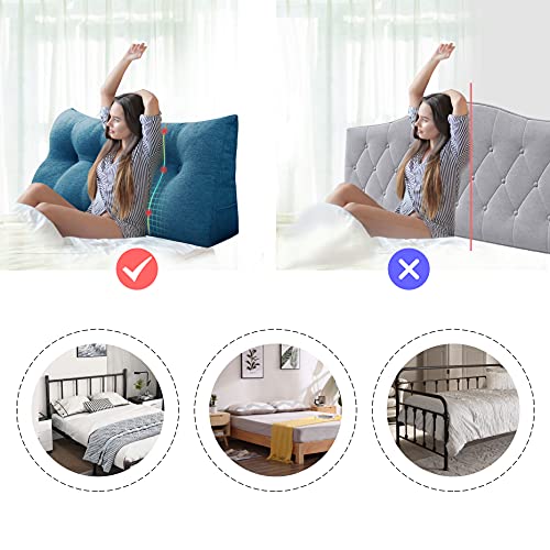 WOWMAX Triangular Reading Pillow Large Bolster Headboard Backrest Positioning Support Wedge Pillow for Day Bed Bunk Bed with Removable Cover California King Sky Blue