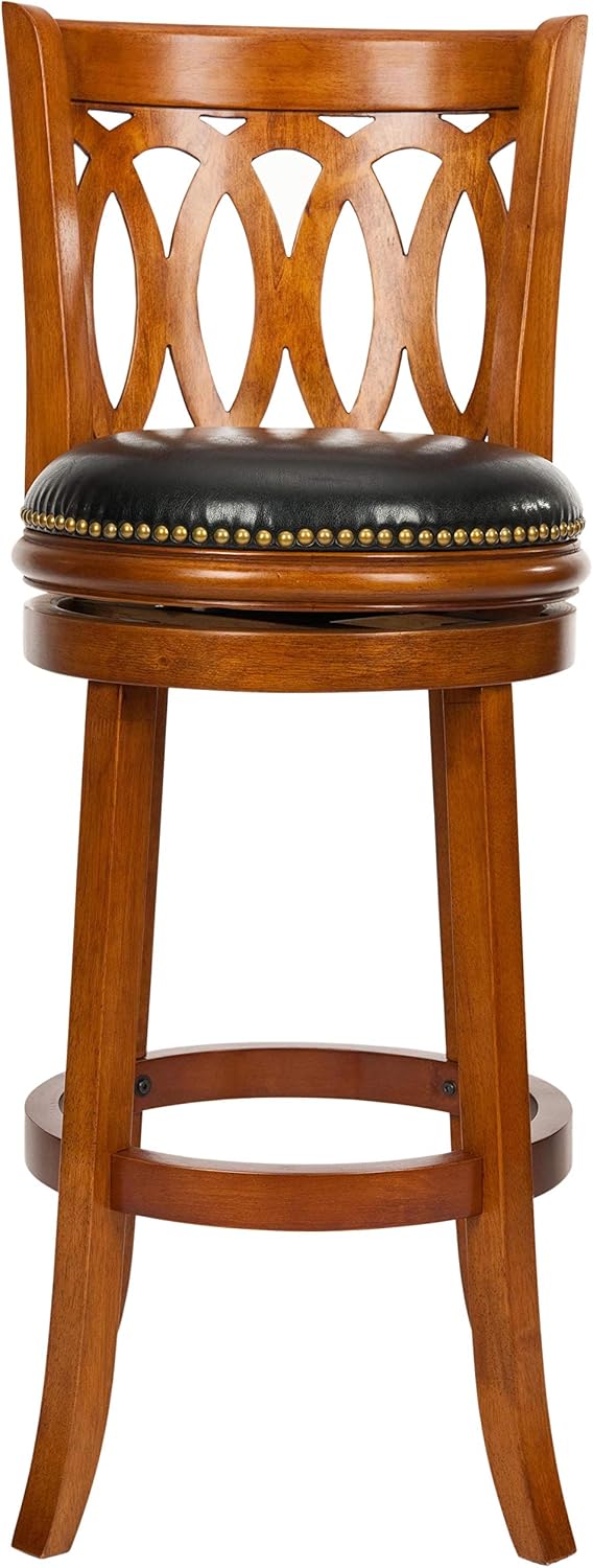 Safavieh Home Collection Baldwin Dark Oak and Black Leather Swivel 29-inch Bar Stool