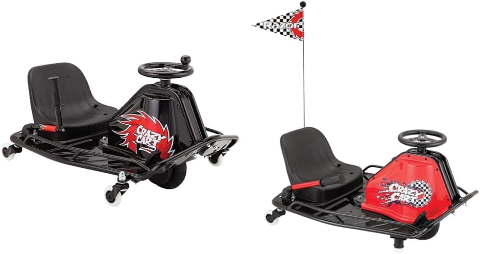Razor Crazy Cart DLX - 24V Electric Drfting Go Kart - Enhanced Drift Bar, Brodie Knob Steering & Crazy Cart - 24V Electric Drifting Go Kart - Variable Speed, Up to 12 mph, Drift Bar