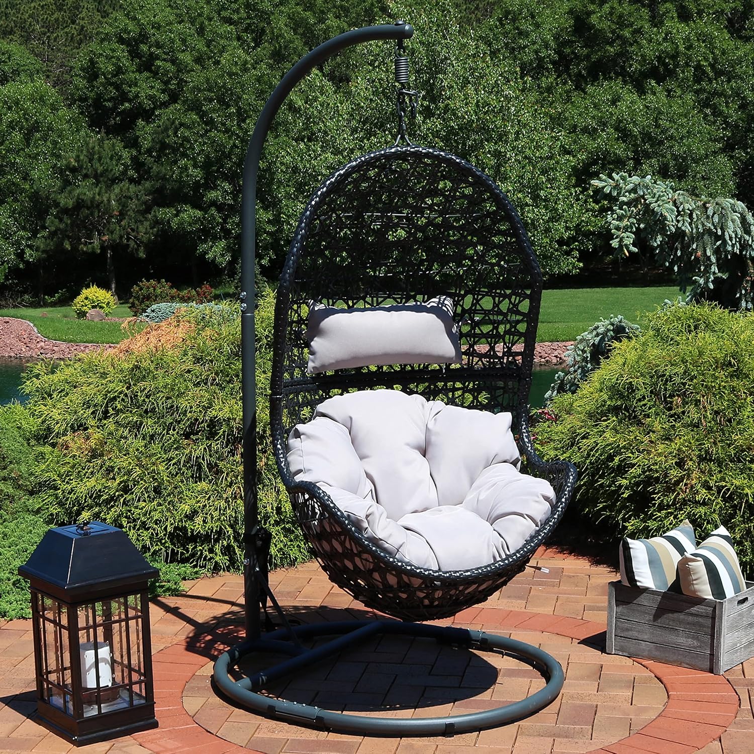 Sunnydaze Steel Egg Chair Stand with Extra-Wide Round Base - Black Powder-Coated Finish - 76 Inches H