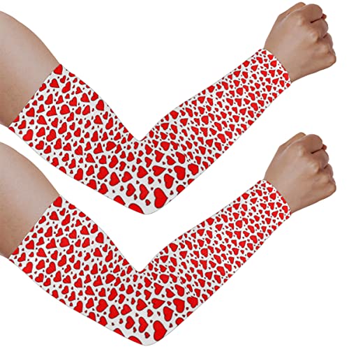 Red Heart UV Sun Protection Arm Sleeves for Women Men Cooling Sports Sleeves for Golf Running Cycling