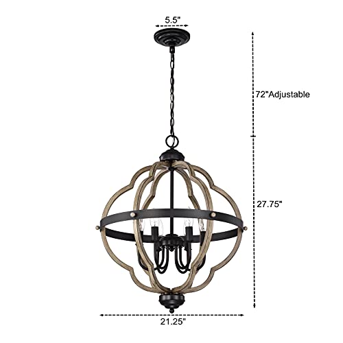 ACLand Farmhouse 4 Light Chandelier Lighting, Oil Rubbed Bronze Hanging Light Fixture with Chain, Diameter 21 Inch Rustic Pendant Light for Kitchen Island, Entryway,Living Room, Bedroom