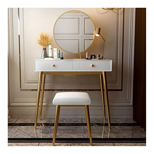 Vanity Table Set Dressing Table,with Mirror and Stool Drawers Adjustable Vanity Table Set Makeup Dresser (White Length 80cm)
