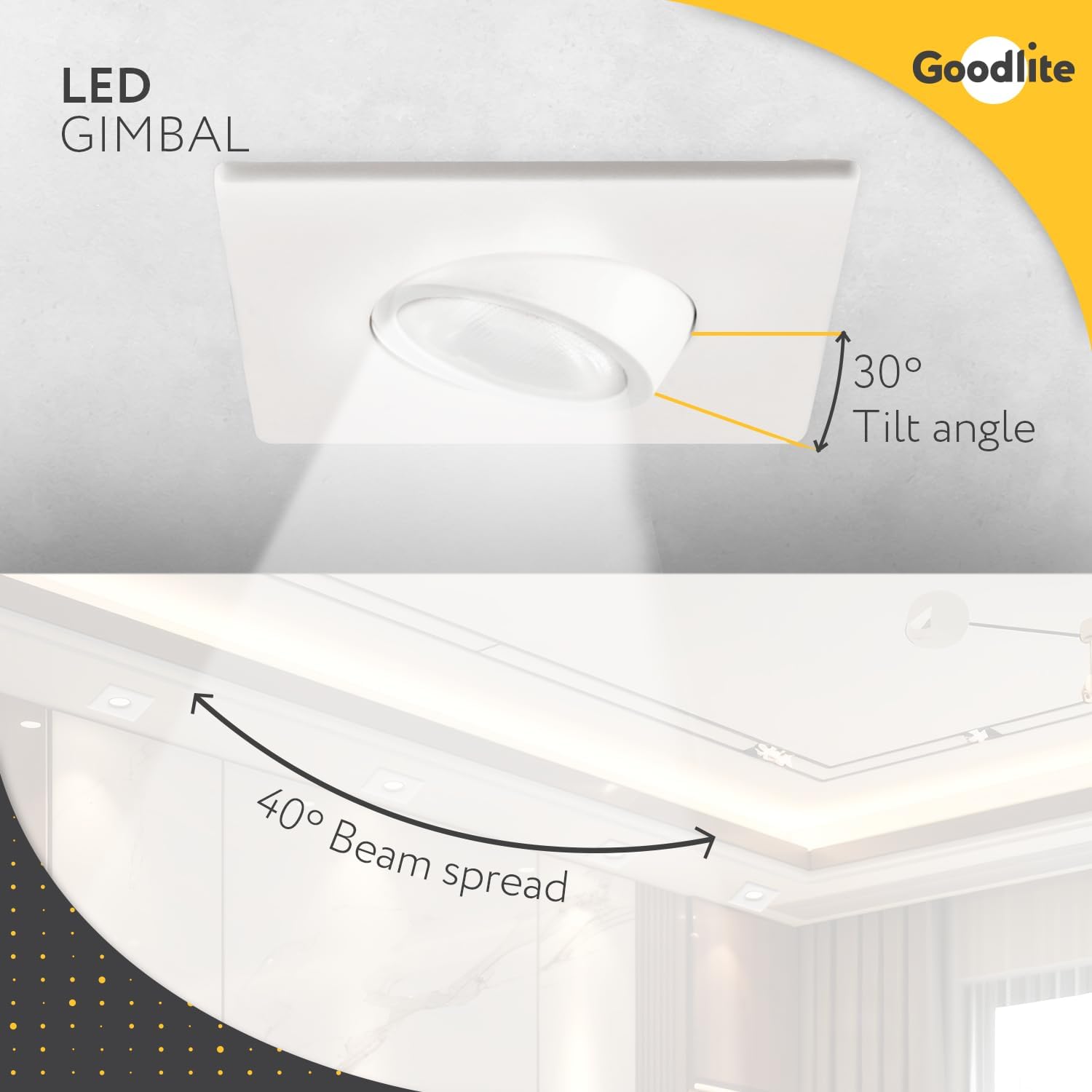 Goodlite 2 Inch Gimbal LED Recessed Light with Junction Box, 5W, 3000K Warm White, 400 Lumens, Dimmable Downlight, IC Rated, Damp Location - Adjustable Recessed Lighting