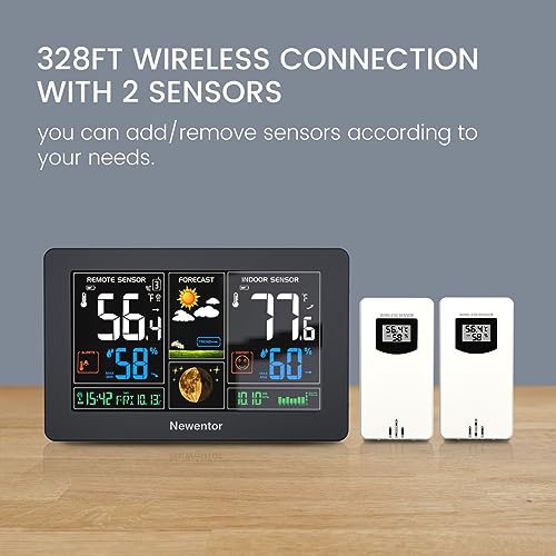 Newentor Weather Stations Wireless Indoor Outdoor with 2 Remote Sensors, 7.5