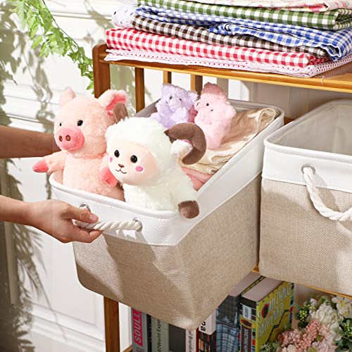 meekoo 8 Pack Collapsible Storage Bins Fabric Storage Bins Polyester Fabric Storage Baskets with Handles Linen Closet Organizer for Shelf Home Closet Towels Toys (Gray White,15 x 11 x 9.5 In)