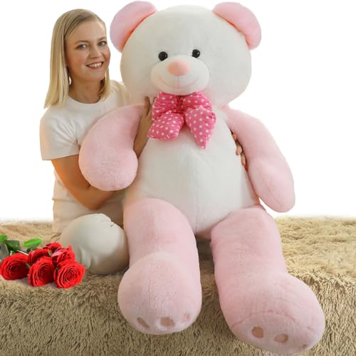 MorisMos Large Teddy Bear 4 feet Stuffed Animal, Soft Giant Teddy Bear Plush Toy for Girlfriend, Life Size Big Stuffed Bear Valentines for Adults Kids Brown