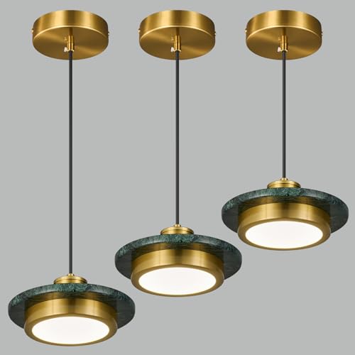 Marble Green Pendant Light Fixtures Kitchen Island Mini Nordic Ceiling Light Fixture LED Modern Chandelier for Dining Room Bedroom Living Room Bar(3 Pack)