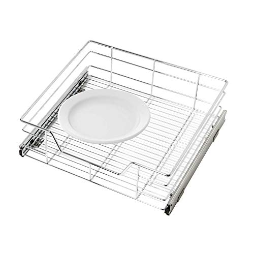 Smart Design Pull-Out Cabinet Organizer – Single Level Chrome, Large – Steel Sliding Cabinet Organizer Holds Up To 100 lbs. for Optimal Home Organization and Storage