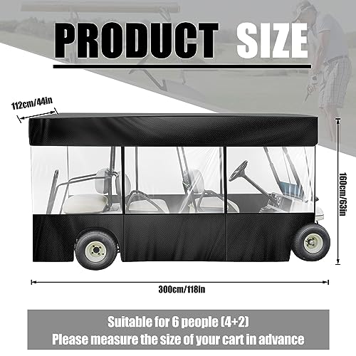 Woanger 6 Person Golf Cart Cover 6 Passenger(4 Forward + 2 Rear Facing) Waterproof Golf Cart Enclosure with Zipper Golf Car Rain Cover with Transparent Windows for Most Weathers 600D
