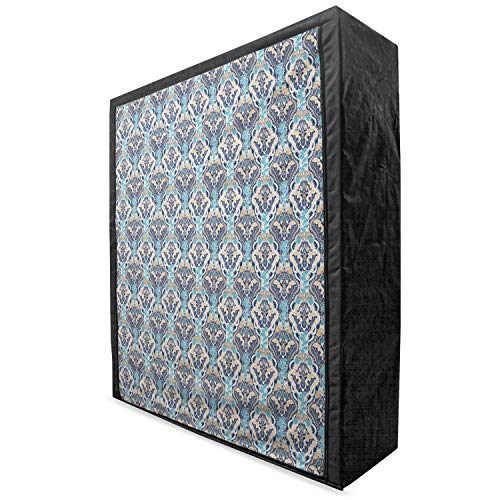 Ambesonne Asian Portable Fabric Wardrobe, Vintage Eastern Abstract Floral Pattern with Leaves Grid Style Lines, Clothing Organizer and Storage Closet with Shelves, 33.5
