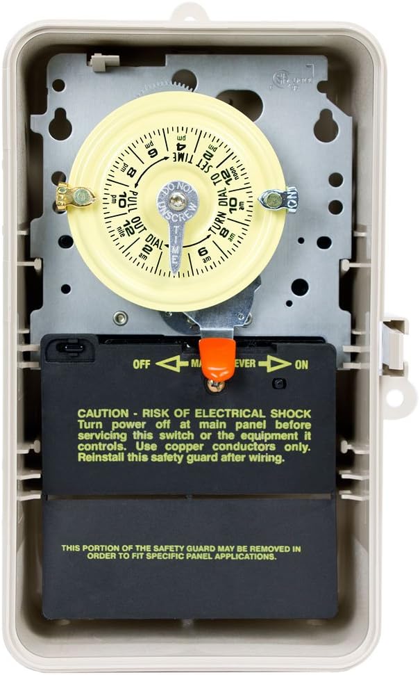 Intermatic T104P3 Mechanical Time Switch - Double Pole, Single Throw, NEMA 3R Enclosure - One-Hour Control, On/Off Trippers Included, High Motor Load Ratings