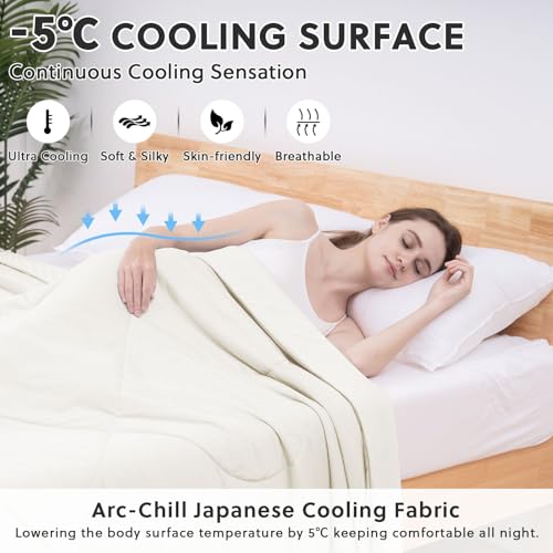 HOMFINE Cooling Comforter Japanese Double-Sided Cold Tech Fabric Cooling Blanket for Night Sweats Hot Sleepers, Q-Max 0.45 Soft Breathable Silky Lightweight Grey Summer Comforter King