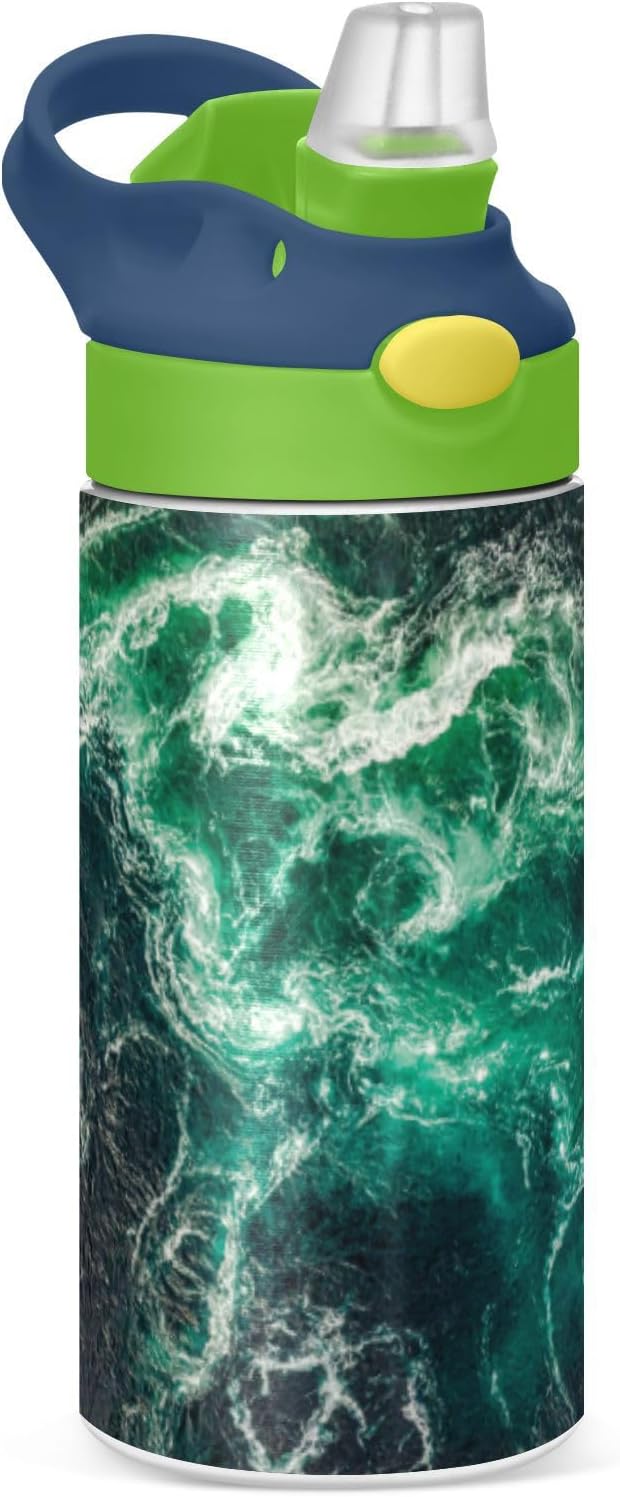 Marble Water Bottle for Kids, 12 oz Leakproof Double Walled Insulated Stainless Steel Water Bottle Travel Tumbler with Straw Lid for Girls Boys Toddlers