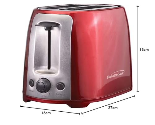 Brentwood TS-292R Cool Touch 2-Slice Extra Wide Slot Toaster, Red