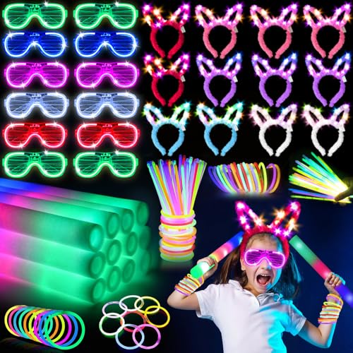 SHQDD40 Pack Light Up Glasses, LED Glasses 5 Neon Color Led Glasses, Shutter Shades Glow Stick Sunglasses, Neon Party Supplies for Kids Adults Birthday Wedding New Year Glow Toys Party