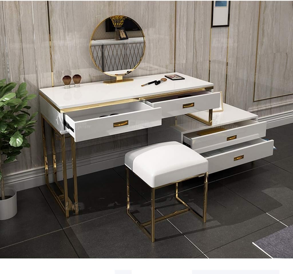 Vanity Table Set Vanity Set,Large Sliding Drawers Makeup Dressing Table with Cushioned Stool