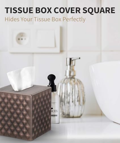 Livelab Metal Tissue Box Cover, Square Tissue Box Holder Modern Decor Facial Napkin Holder Tissue Box Dispenser for Bathroom Vanity Countertop, Living Room, Bedroom, Office (Black)