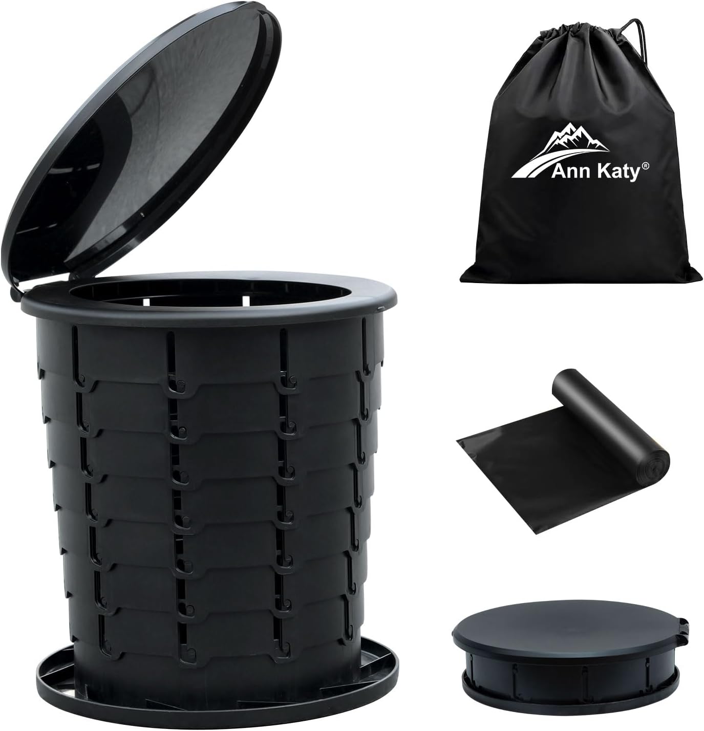 Upgrade XL Retractable Portable Toilet for Adults, Extra Large Portable Travel Floding Toilet, Camping Tall Toilets with Lid for Adults and Kids Compact Potty for Car,Hiking,Beach