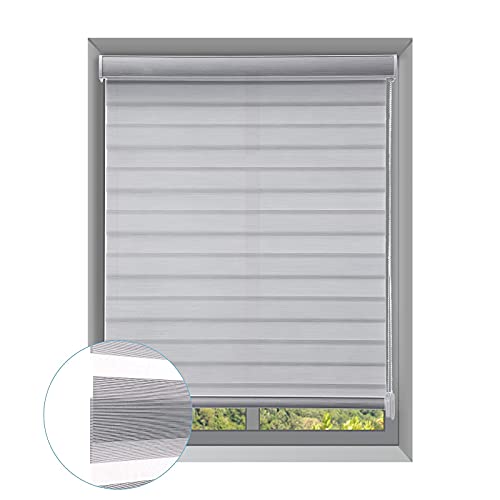 Changshade Custom Size Zebra Roller Shades, Blackout(85%) Dual Layer Roller Blinds with Thermal Insulated for Office, Living Room, Bedroom, Bathroom, Easy Installation, Beige