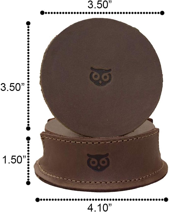 Hide & Drink, Durable Thick Leather Owl Coasters (6-Pack) Wood Furniture, Coffee & Kitchen Table, Stain Protection, Home & Office Essentials Handmade :: Bourbon Brown