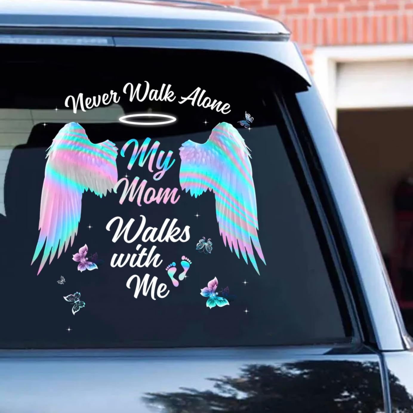 Never Walk Alone My Mom Walks with Me Car Decal Sticker, Angel Mom Car Decal, Angel Wings Heart Infinity Memorial Sticker, Memorial Gifts, Vinyl Transparent Car Decal Car Decor