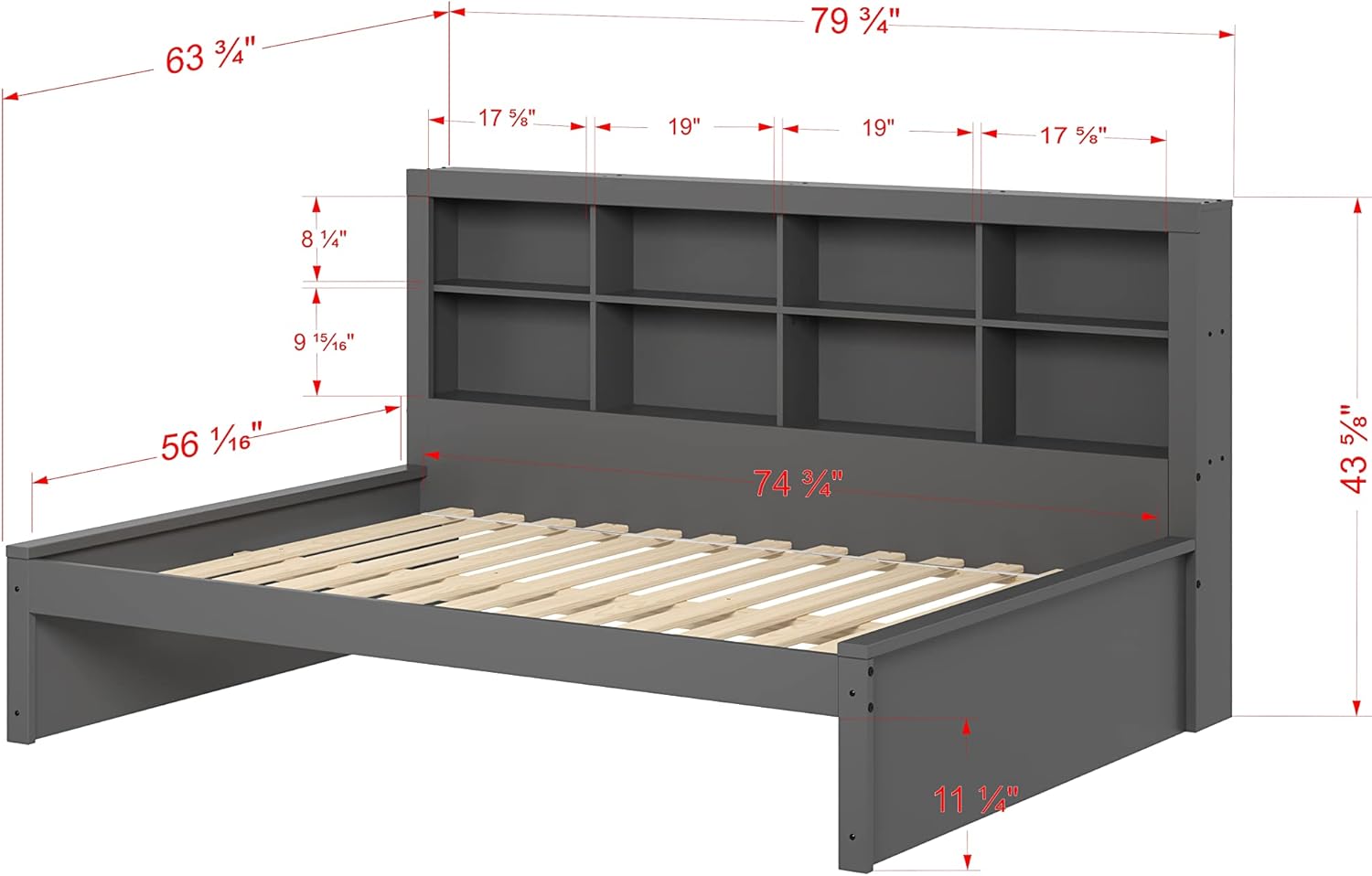 Donco Kids Equable Modern Full Bookcase Daybed in Dark Grey Finish