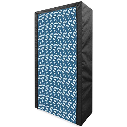 Ambesonne Asian Portable Fabric Wardrobe, Ocean Waves Inspired Artwork in Japanese Style Illustration Oriental Curvy Cultural, Clothing Organizer and Storage Closet with Shelves, 42.5