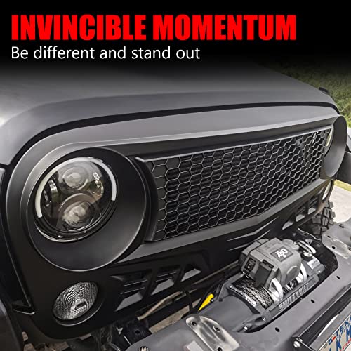 Front Grill Glossy Black Grille Grid For Jeep Wrangler JL JLU 2018, 2019, 2020, 2021, 2022 & Jeep Gladiator JT (Glossy Black Fury)