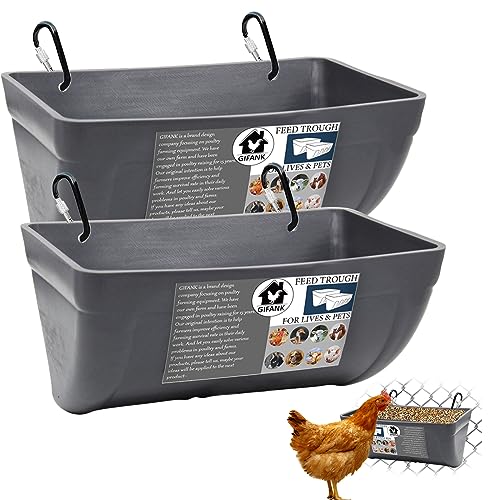 2 Pack Large Chicken Feeder Feed Trough with Clips Hanging Fence Feeders for Goat Duck Sheeple Piglets Horse Chicken Deer Goose, Pig Poultry Feed Trough Bucket Feeding Container for Livestock