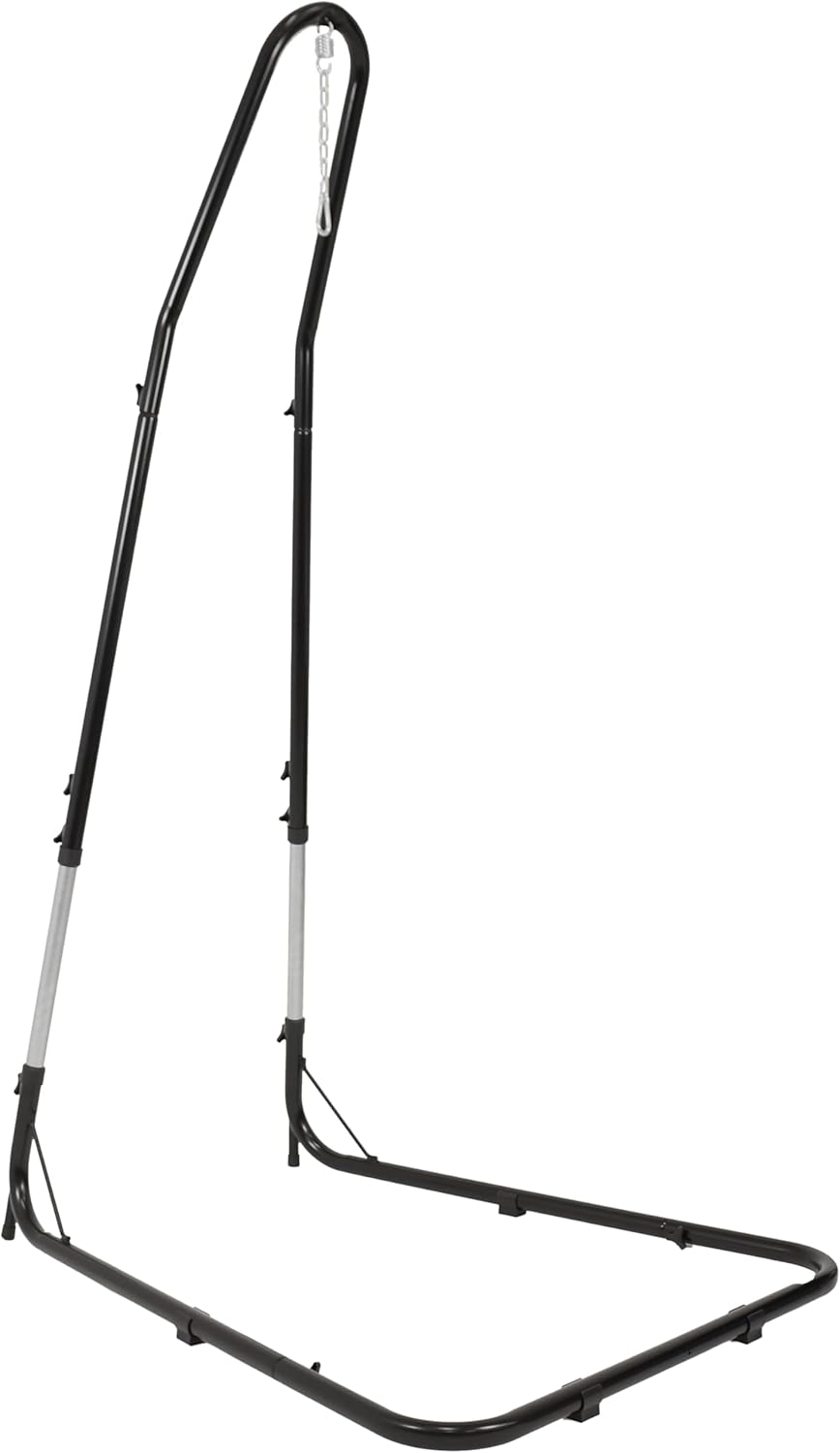 Sunnydaze Cabo-Style Hanging Rope Hammock Chair Swing with Adjustable Stand - 330-Pound Capacity - Black Stand - Cream