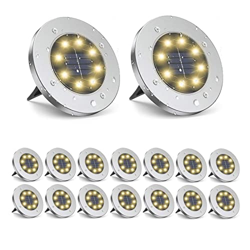 ZGWJ Solar Ground Lights,8 LED Solar Garden Lights Disk Lights Outdoor Waterproof Landscape Lights for Yard Walkway Patio Lawn Driveway Decoration 8 Pack Warm White