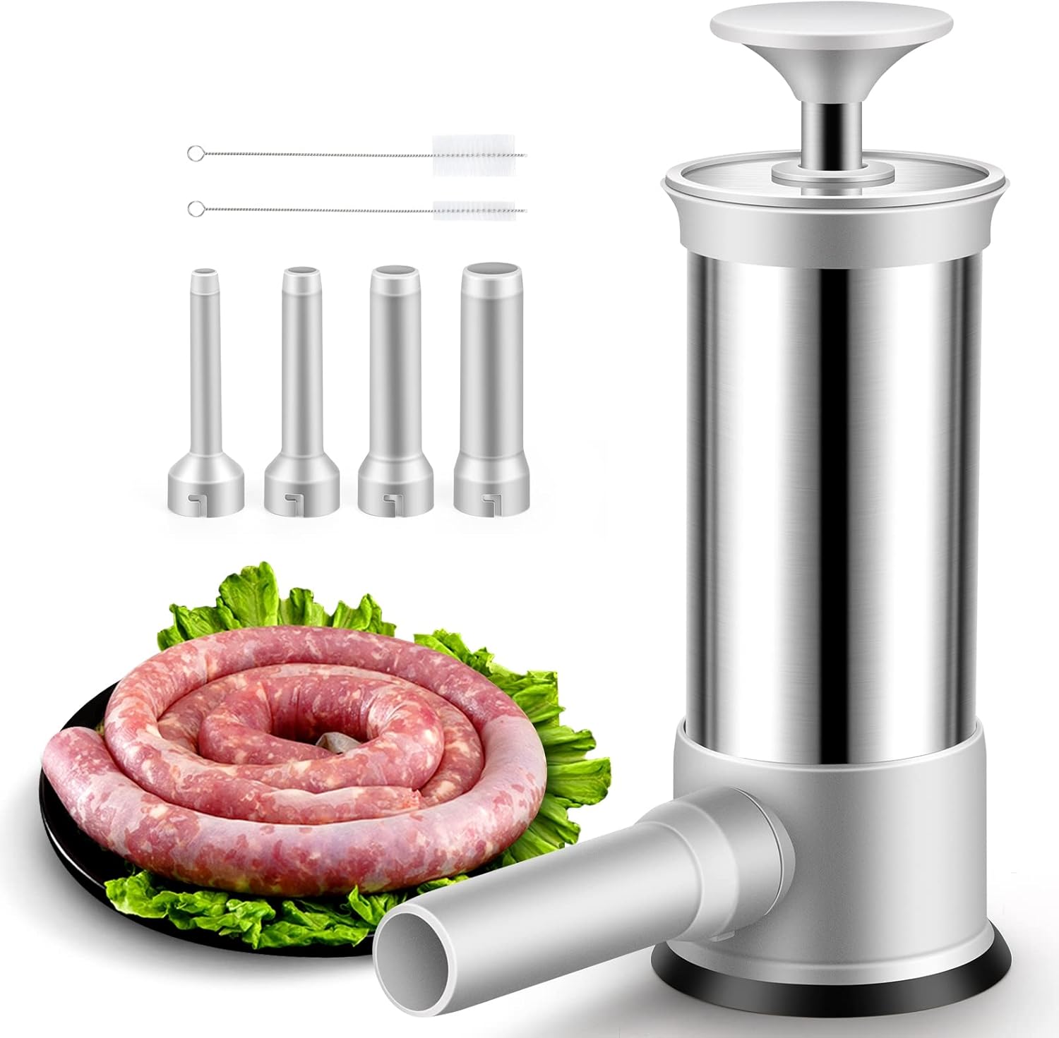 Stainless Steel Vertical Sausage Stuffer and Sausage Maker w/4 Stuffing Tubes, Manual Sausage Stuffer Machine(2.2LB)