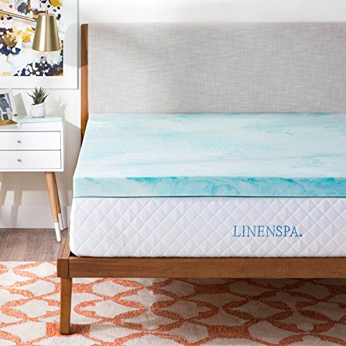 LINENSPA 4 Inch Gel Swirl Memory Foam Mattress Topper – Cooling Gel Infused – Pressure Relieving – CertiPUR Certified - Queen