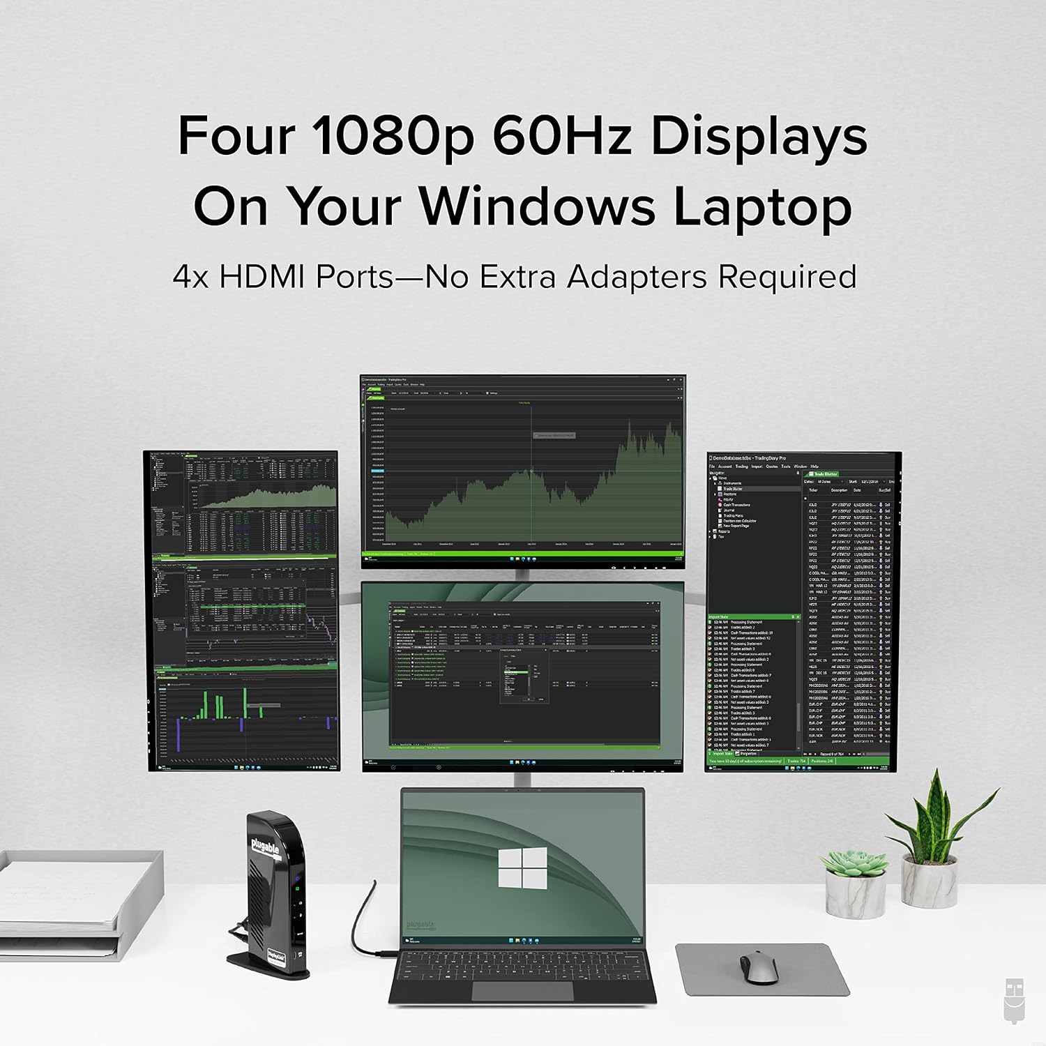 Plugable 14-in-1 USB C Docking Station with 4X HDMI, Quad Dock with 100W Charging, 4X HDMI Displays, Compatible with Windows, Thunderbolt, USB-C (4X USB, 1x USB-C, Ethernet, SD Card, Audio)