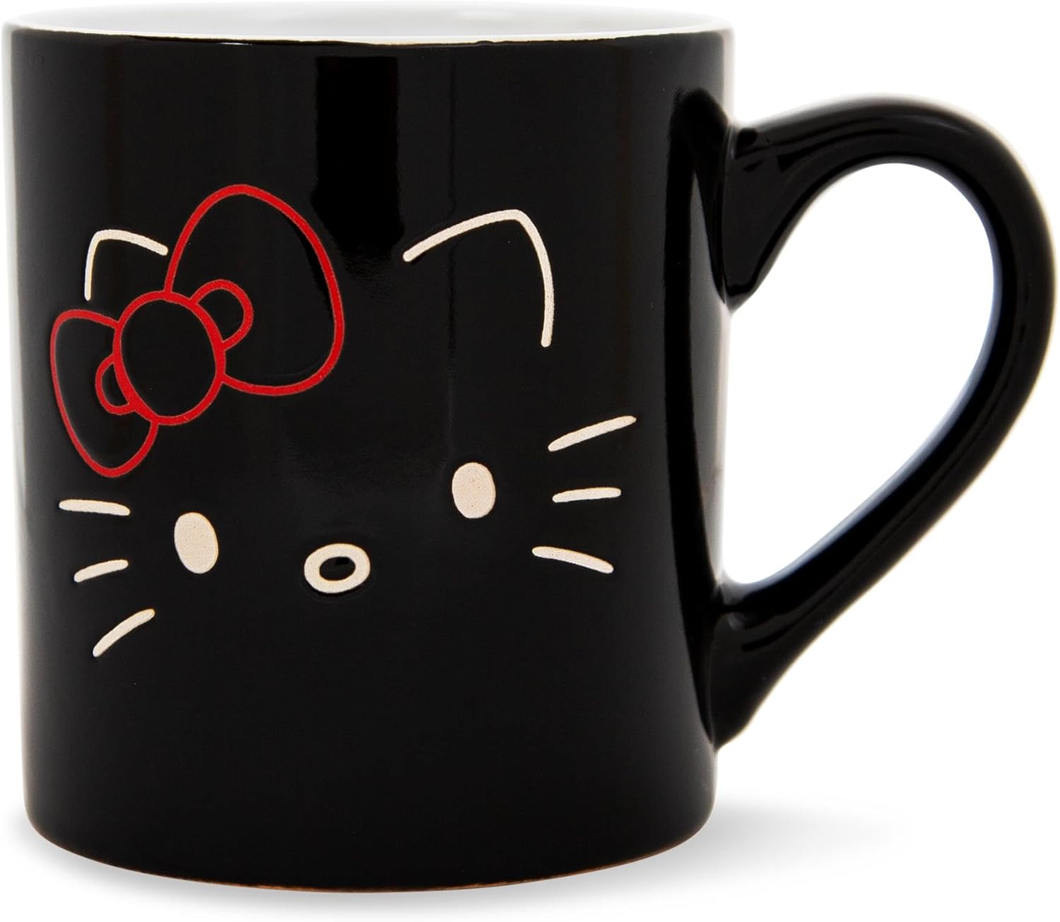 Hello Kitty Sanrio Black Outline Wax Resist Ceramic Mug | Coffee Cup For Tea, Espresso, Cocoa | Holds 14 Ounces