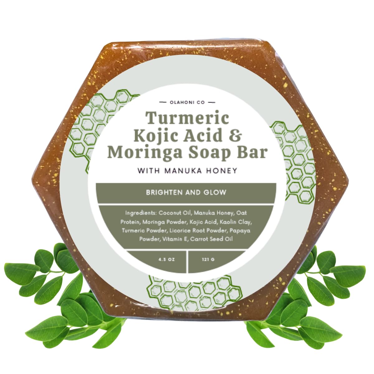 Turmeric, Kojic Acid & Moringa Soap Bar for Discoloration, Dark Spots, Acne Scars, Uneven Skin. Deep Clean & Unclog Pores, Brighten, Glow & Smooth Skin