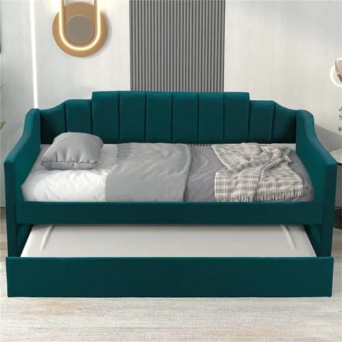 Green Upholstered Twin Daybed with Trundle,Easy to Assemble for Indoor Bedroom Furniture