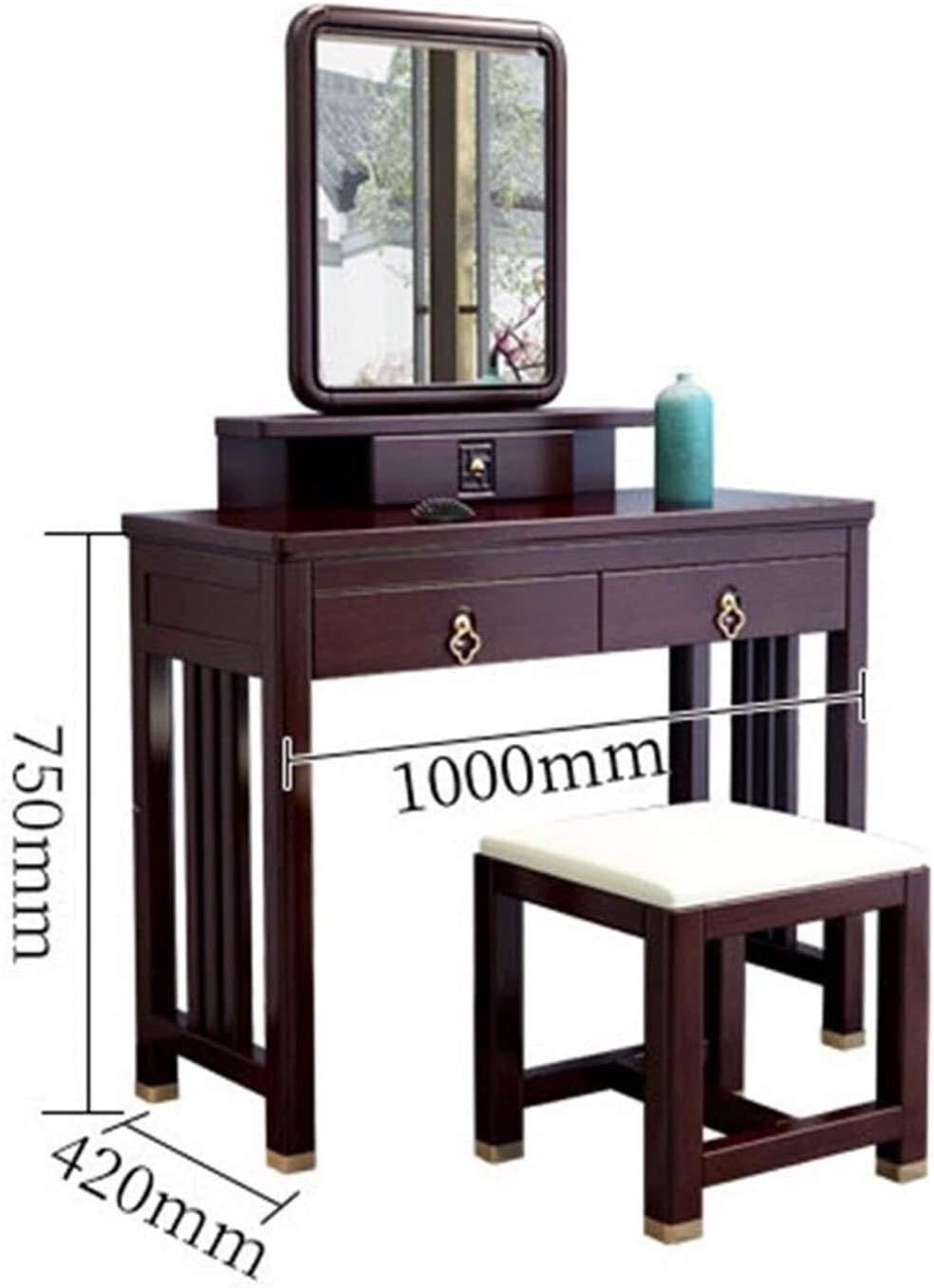 Luxurious Makeup Vanity Desk for Princess's Gift, 2 in 1 Makeup Vanity Desk New Chinese Solid Wood Dressing Table Bedroom Furniture Size Multifunctional Simple