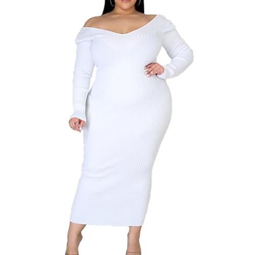 Women'S Long Sleeve V Neck Bodycon Dress Plus Size Ribbed Mini Tank Short Party Dress Solid Color Stretchy Dresses