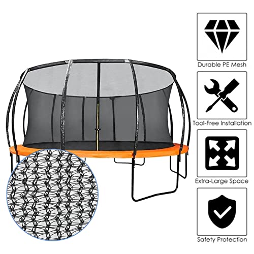 Trampoline Replacement Safety Nets, Weather-Resistant Replacement Enclosure Net Fits for 10-14' Round Frames Using The 8 Curved Pole with Top Ring Enclosure Systems (Net Only)