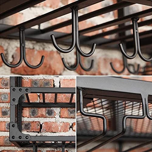 Wall Mounted Wine Bottle Hanging Glass Holder,Metal Grid High Capacity Wine Cabinet, Wall Wine Stemware let Racks, Bar Counter Wine Storage Holder -Black The New Fashionable